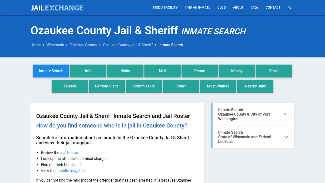 Ozaukee County Jail & Sheriff Inmate Search - Jail Exchange